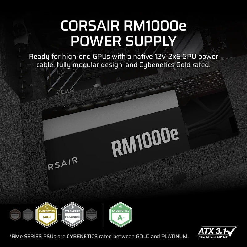 Corsair RMe Series RM1000e Fully Modular Low-Noise ATX Power Supply (CP-9020297-NA)