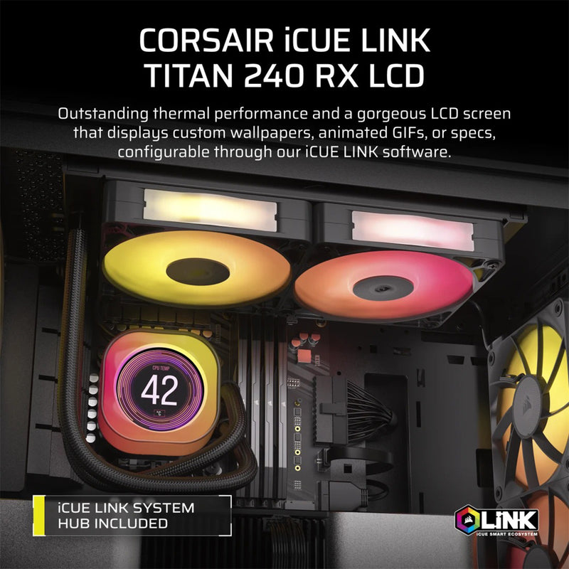 Corsair iCue Link Titan 240 LCD RX LCD AIO Extreme Performance 240MM RGB Liquid CPU Cooler (Black)