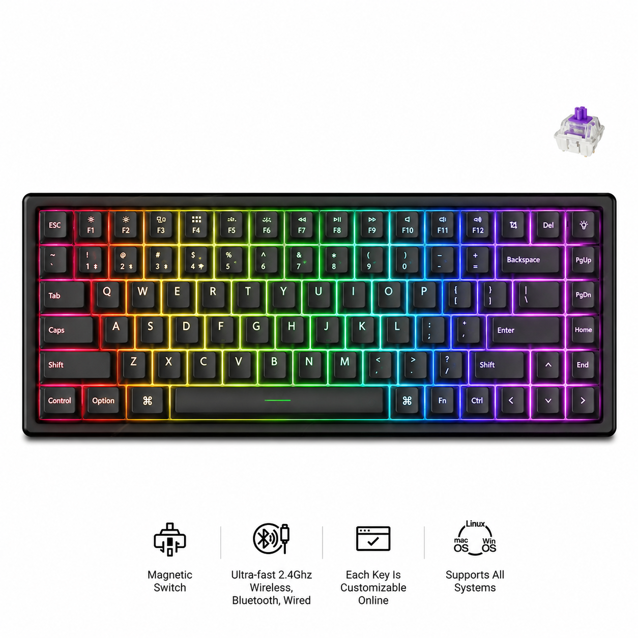 Keychron K2 HE 75% Wireless Hot-Swappable RGB Magnetic Switch Custom Keyboard