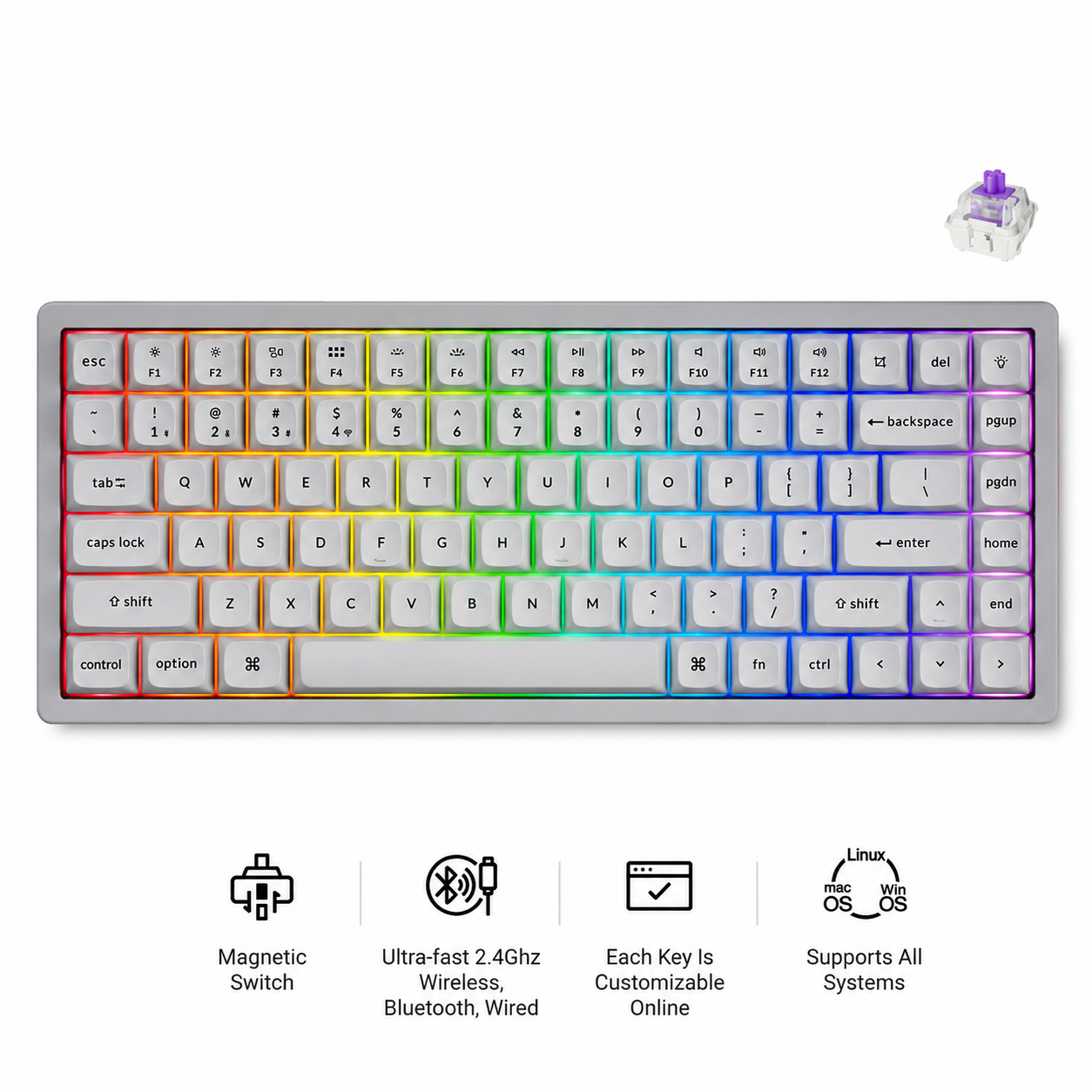 Keychron K2 HE 75% Wireless Hot-Swappable RGB Magnetic Switch Custom Keyboard