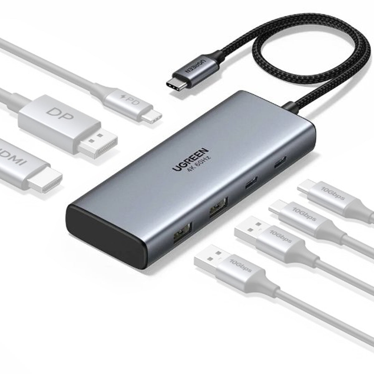 Ugreen USB-C to HDMI + DP + 2xUSB-C + 2xUSB-A (7-in-1) Hub - 15cm