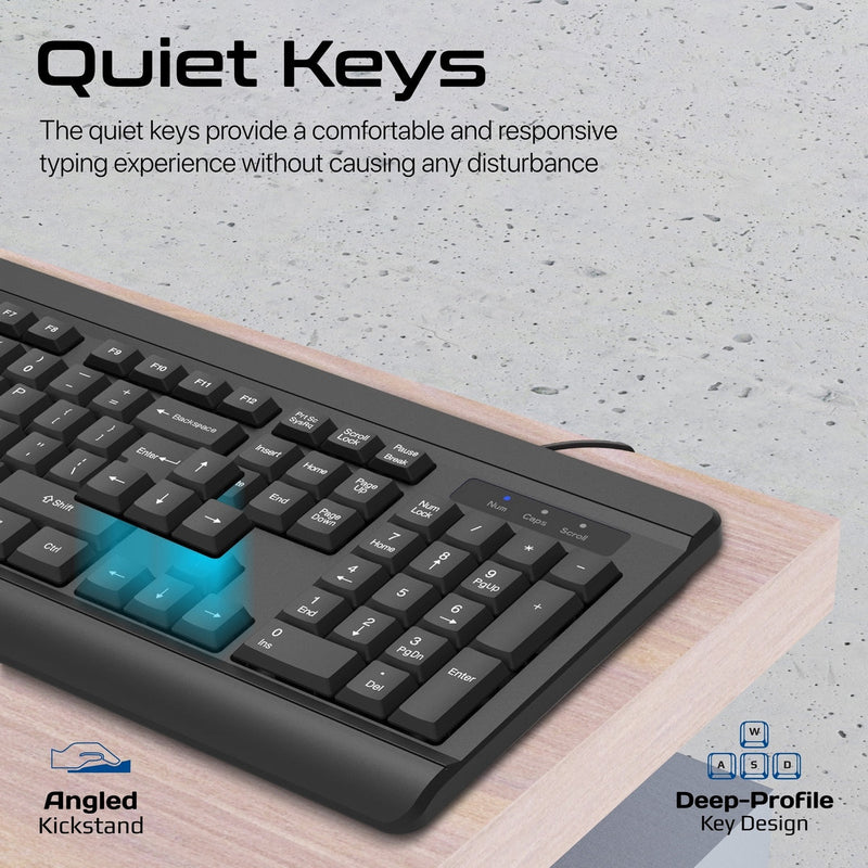 Promate Combo-CM6 Quiet Keys Wired Keyboard And 1200 DPI Mouse (Black)