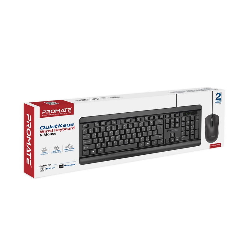 Promate Combo-CM6 Quiet Keys Wired Keyboard And 1200 DPI Mouse (Black)