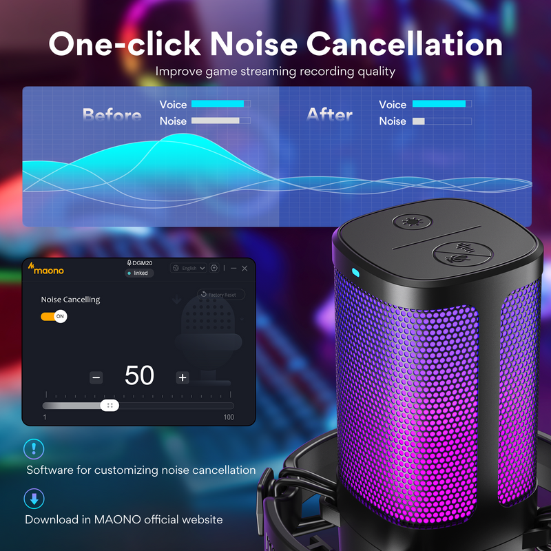 Maono DGM20G USB RGB Gaming Condenser Noise Canceling Microphone