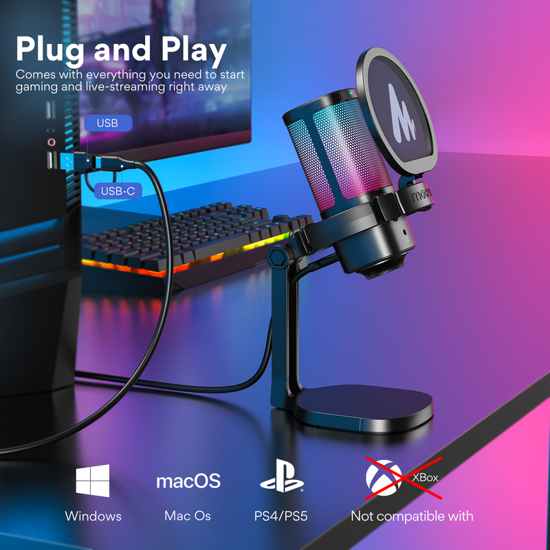 Maono DGM20G USB RGB Gaming Condenser Noise Canceling Microphone