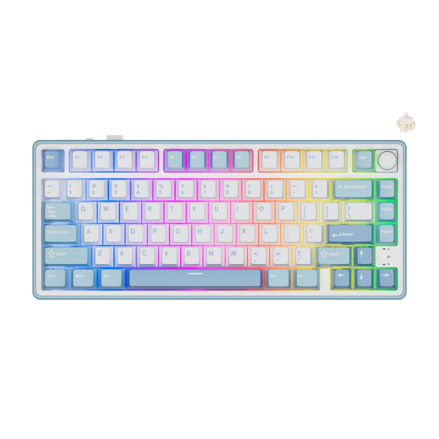 Royal Kludge R75Pro QMK Tri-Mode RGB 80 Keys Hot-Swappable Mechanical Keyboard Rhythm Blue