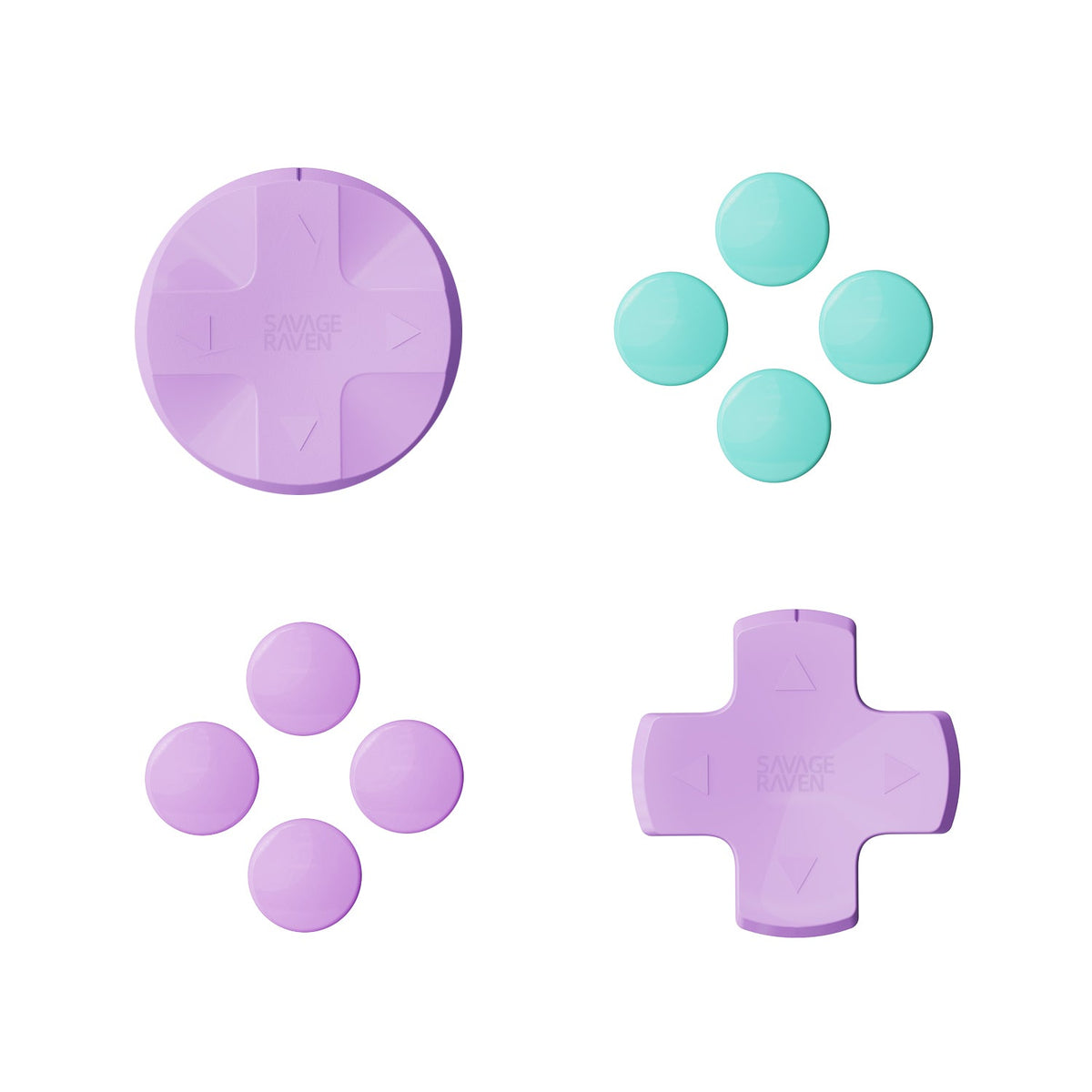 Skull & Co. D-Pad Button Cap Set for Nintendo Switch 2 (SFC, Neon Blue/Red, Light Purple/Light Green)
