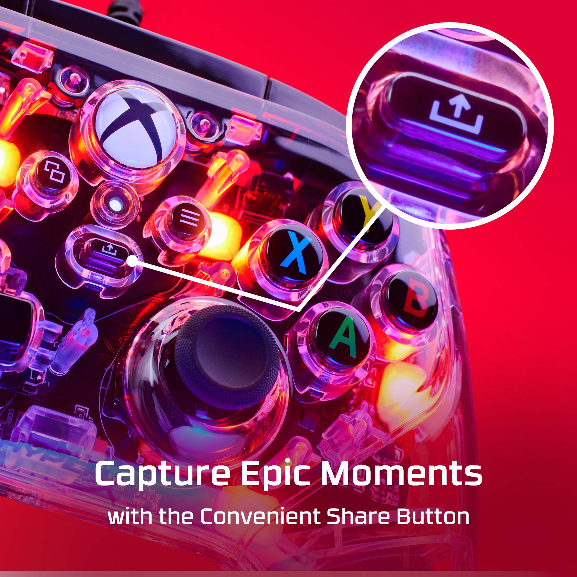 HyperX Clutch Gladiate RGB Wired Gaming Controller w/ Full Body RGB Lighting for Xbox (Clear)
