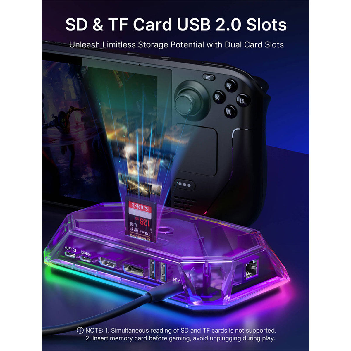 JSAUX 12-Port RGB Docking Station Pro for Steam Deck/ Steam Deck OLED/ ROG Ally/ ROG Ally X/ Legion Go/ MSI Claw (Purple) (HB1201S)