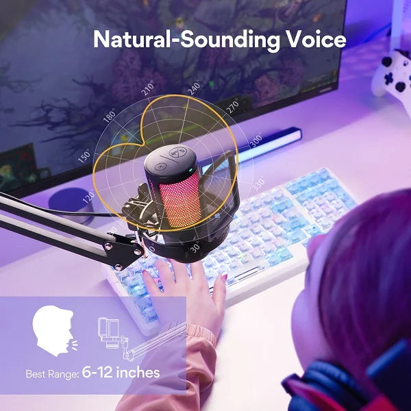 Maono DGM20S Gamerwave Condenser USB Gaming RGB Noise Canceling Microphone With Boom Arm