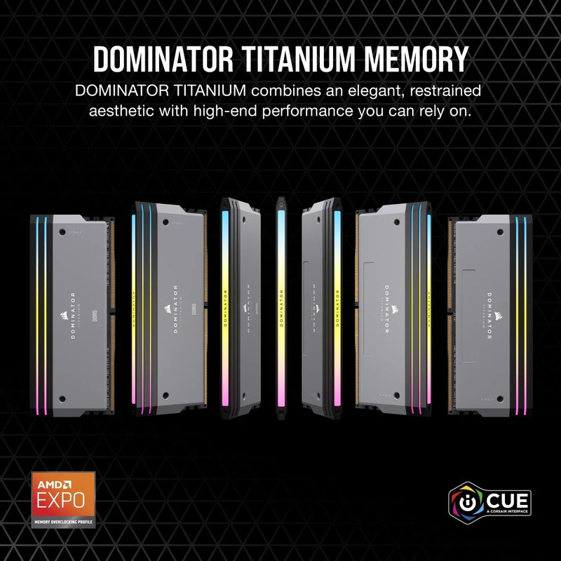 Corsair Dominator Titanium RGB 64GB (2x32GB) DDR5 DRAM 6000MT/s CL30 AMD Expo & Intel XMP Memory Kit (Grey) (CMP64GX5M2B6000Z30)