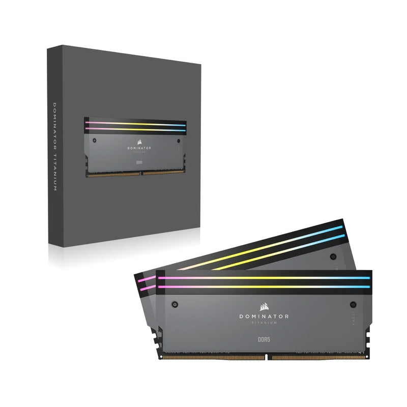 Corsair Dominator Titanium RGB 64GB (2x32GB) DDR5 DRAM 6000MT/s CL30 AMD Expo & Intel XMP Memory Kit (Grey) (CMP64GX5M2B6000Z30)