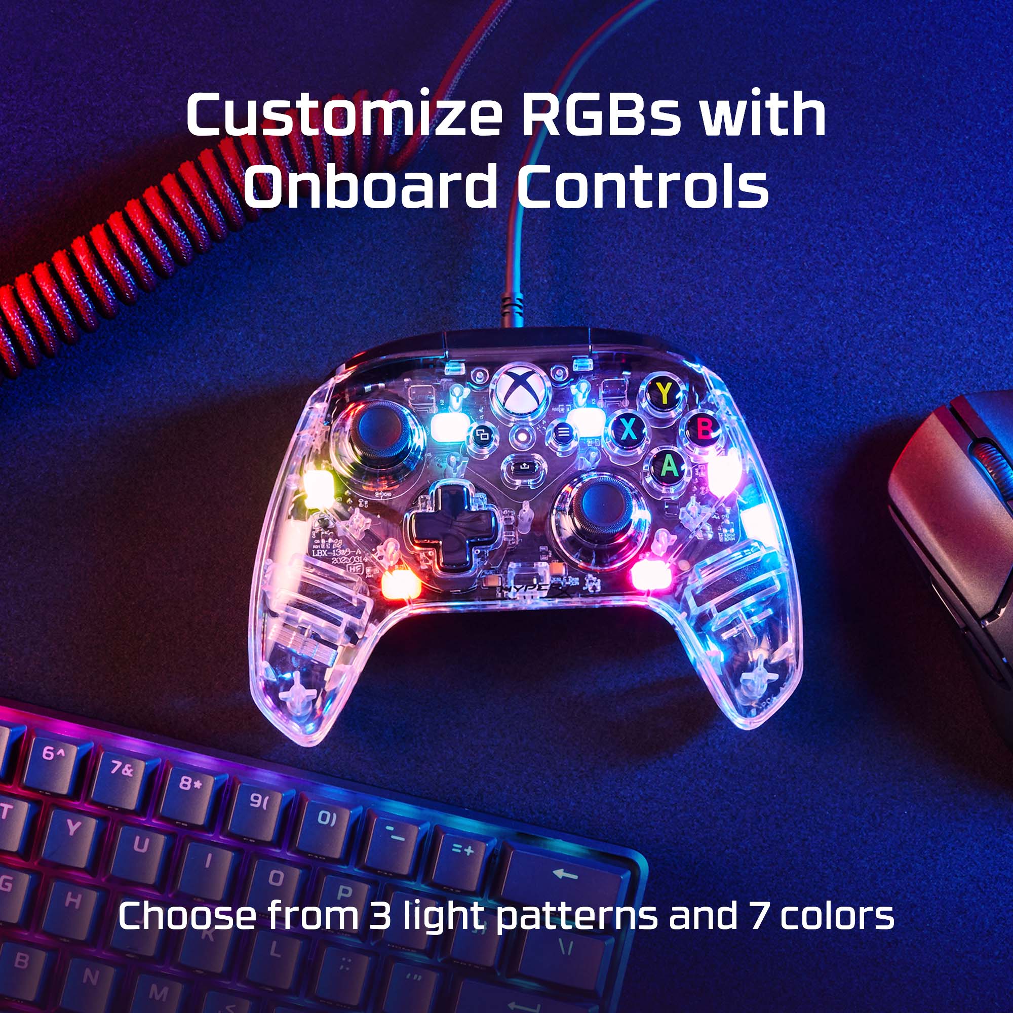 HyperX Clutch Gladiate RGB Wired Gaming Controller w/ Full Body RGB Lighting for Xbox (Clear)