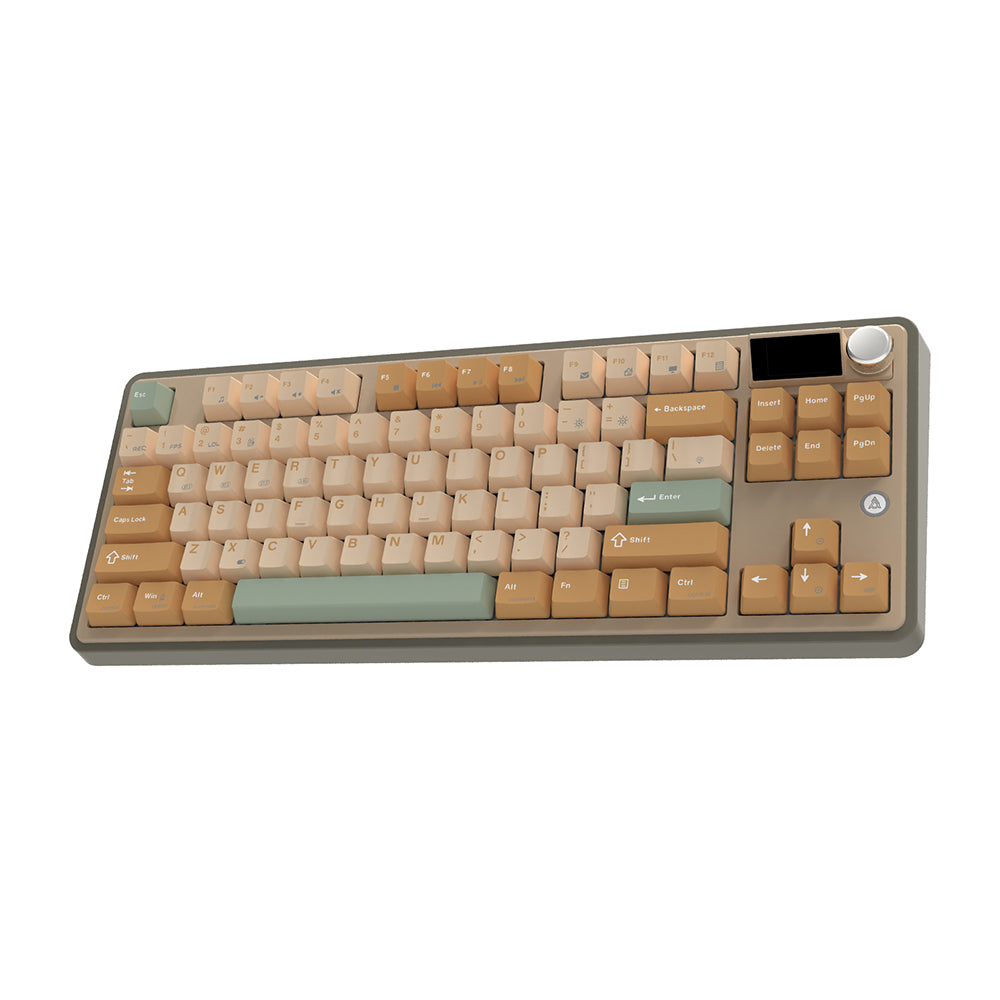 Ajazz AK870 RGB Tri-Mode 87-Keys TKL Gasket-mounted Hot Swappable Mechanical Keyboard with 1.14" TFT Display Screen & Knob (Yellow/White/Green) (Jasmine Switch)