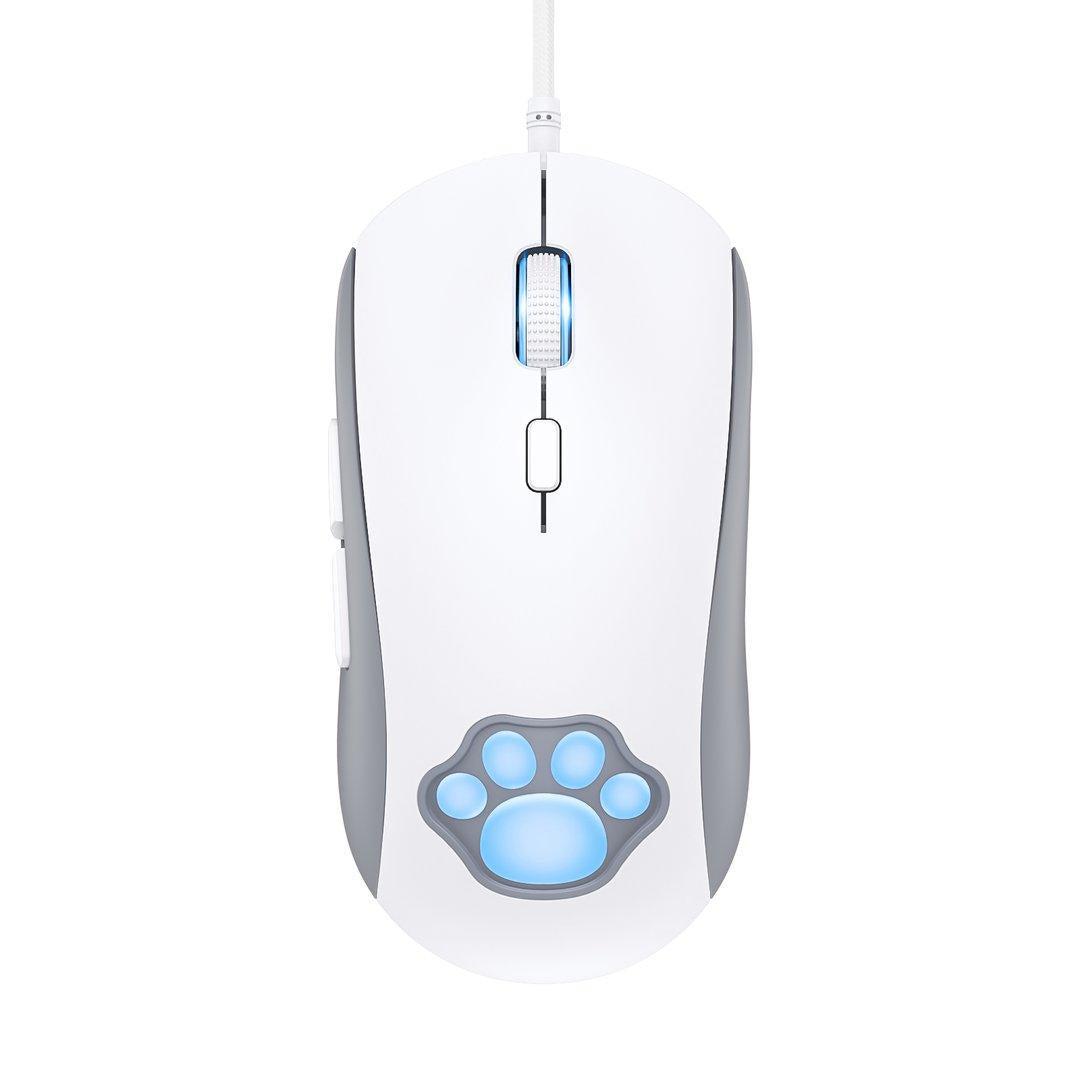 Onikuma CW918 Cat Paw RGB Wired Professional Gaming Mouse (White)