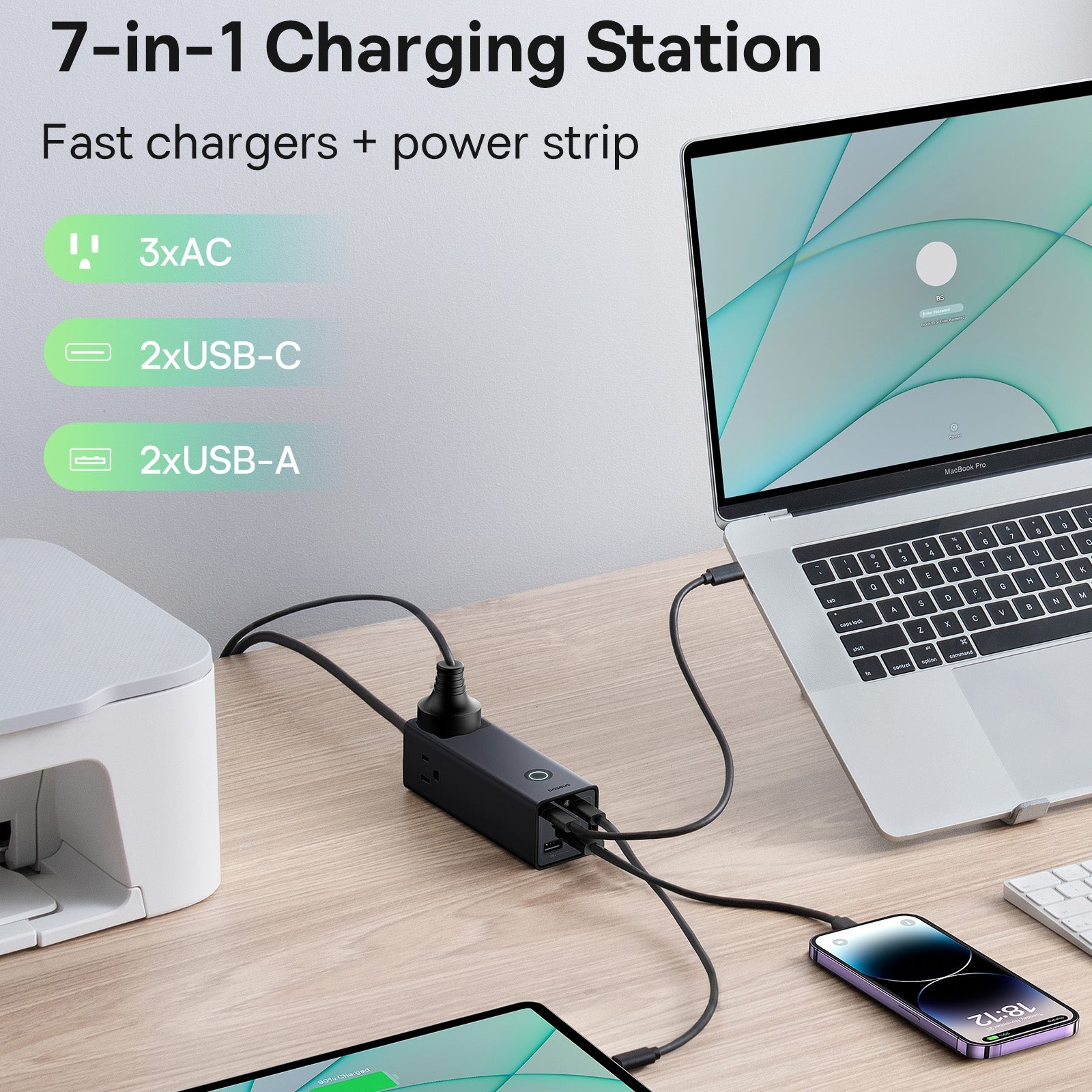 Baseus PowerCombo Digital PowerStrip 3AC+2U+2C 65W with 1.5m Power Cord (Black) (PSLA020101)