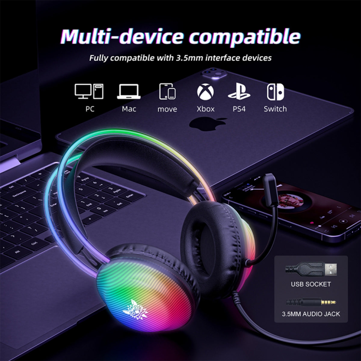 Onikuma X29 RGB Wired Gaming Headset with Noise Cancelling Microphone (Black)