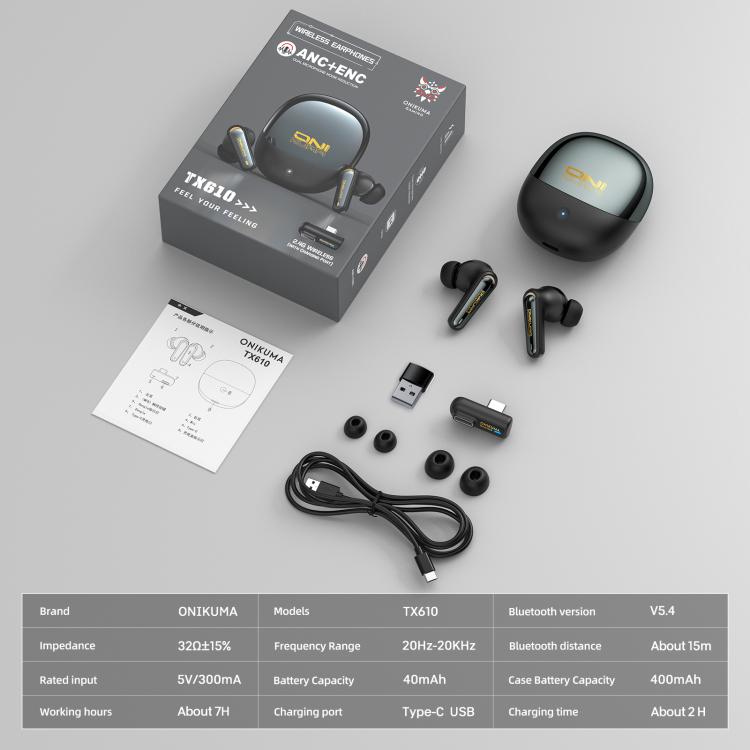 Onikuma TX610 Dual Mode Gaming Earbuds with ANC + ENC (Black)