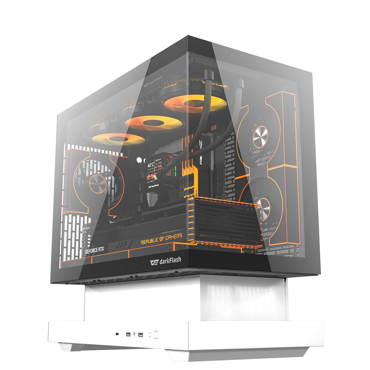 DarkFlash Floatron F1 B&W Combo M-ATX PC Case Tempered Glass Panel
