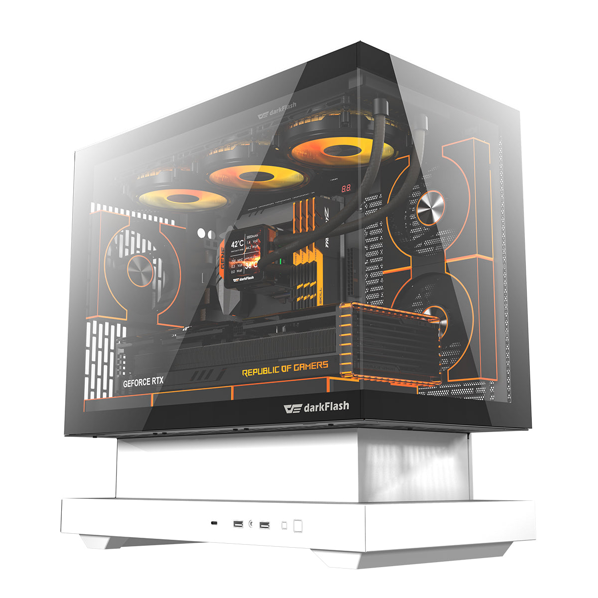 DarkFlash Floatron F1 B&W Combo M-ATX PC Case Tempered Glass Panel