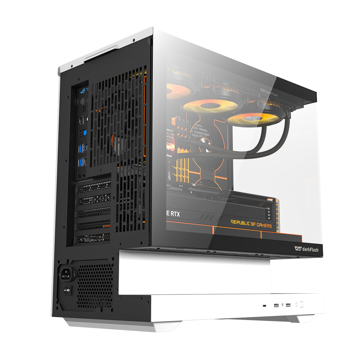 DarkFlash Floatron F1 B&W Combo M-ATX PC Case Tempered Glass Panel