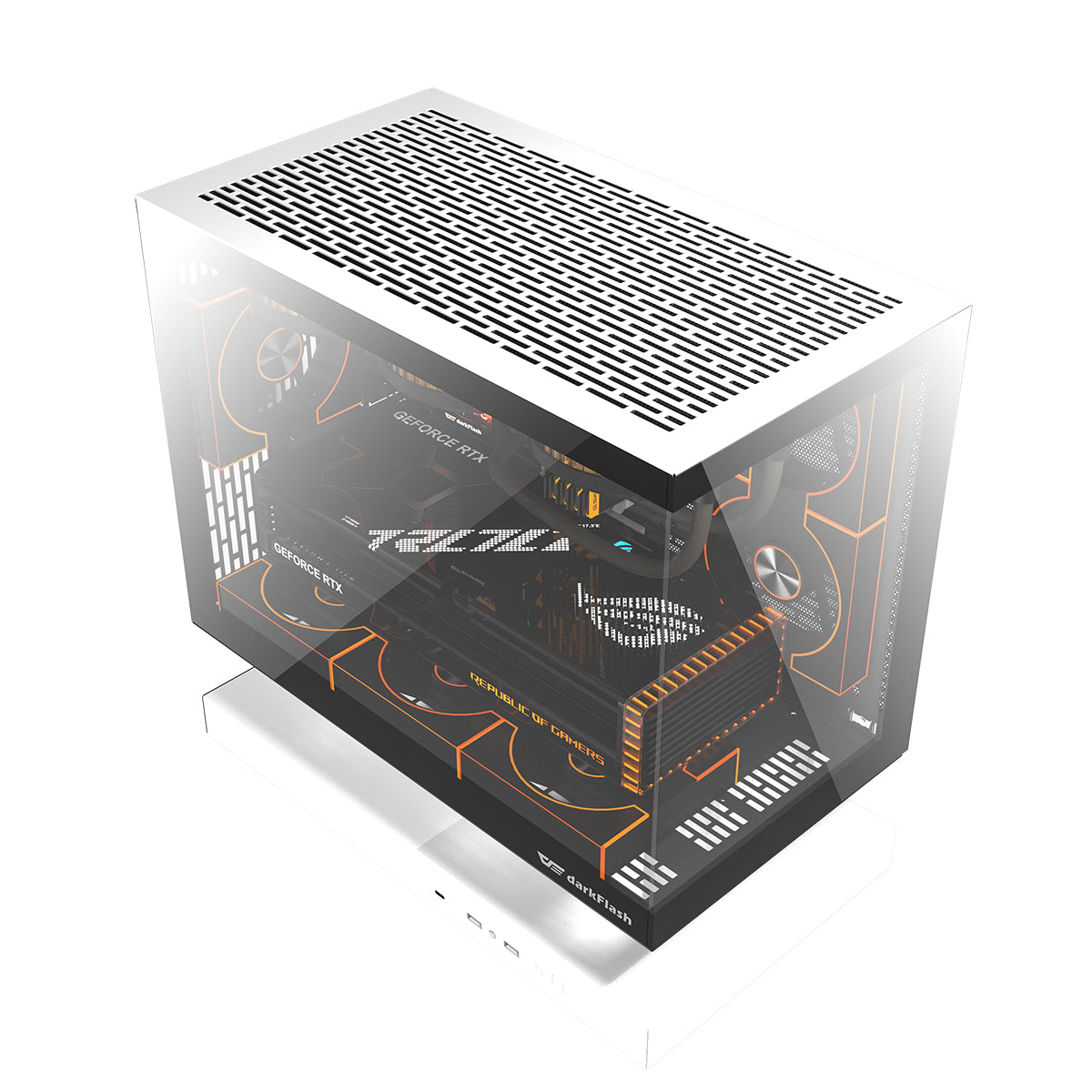 DarkFlash Floatron F1 B&W Combo M-ATX PC Case Tempered Glass Panel