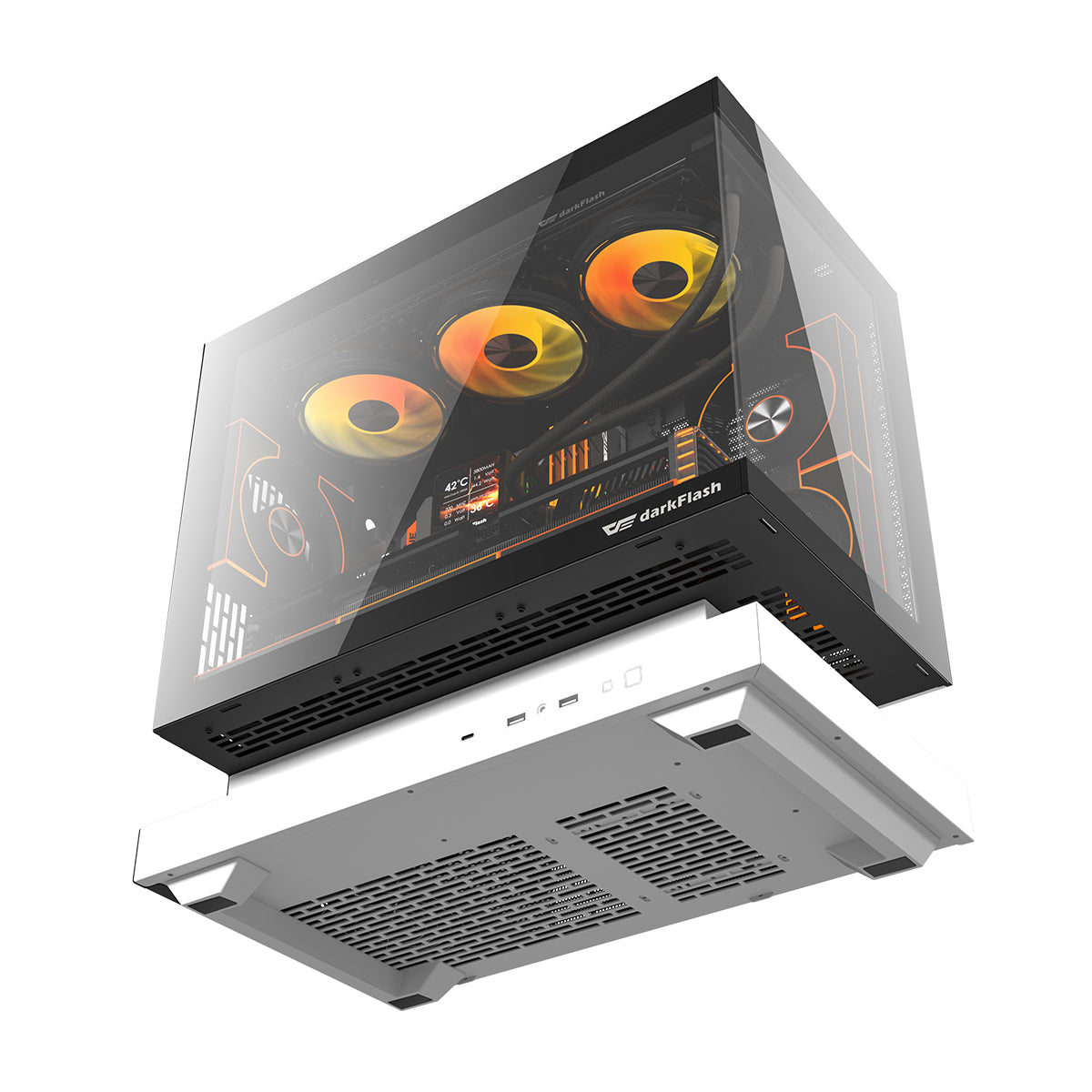 DarkFlash Floatron F1 B&W Combo M-ATX PC Case Tempered Glass Panel