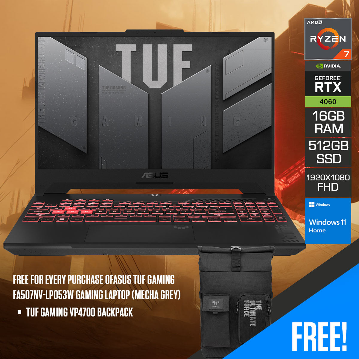 Asus TUF Gaming FA507NV-LP053W Gaming Laptop (Mecha Grey)