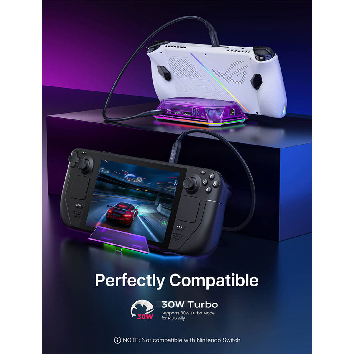 JSAUX 12-Port RGB Docking Station Pro for Steam Deck/ Steam Deck OLED/ ROG Ally/ ROG Ally X/ Legion Go/ MSI Claw (Purple) (HB1201S)