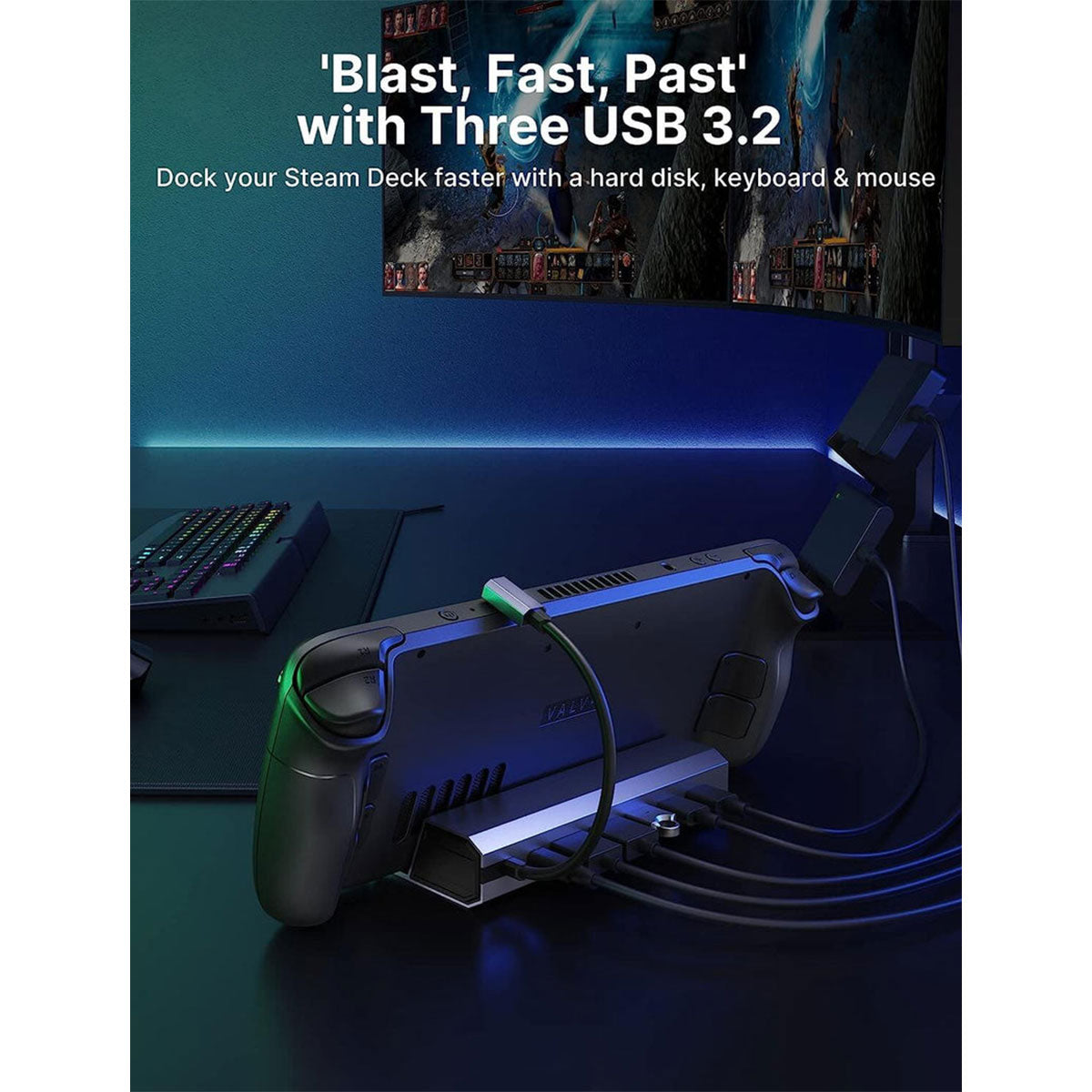 JSAUX USB-C 7-in-1 Docking Station for Steam Deck/ Steam Deck OLED/ ROG Ally/ ROG Ally X/ Legion Go (Grey) (HB0702)