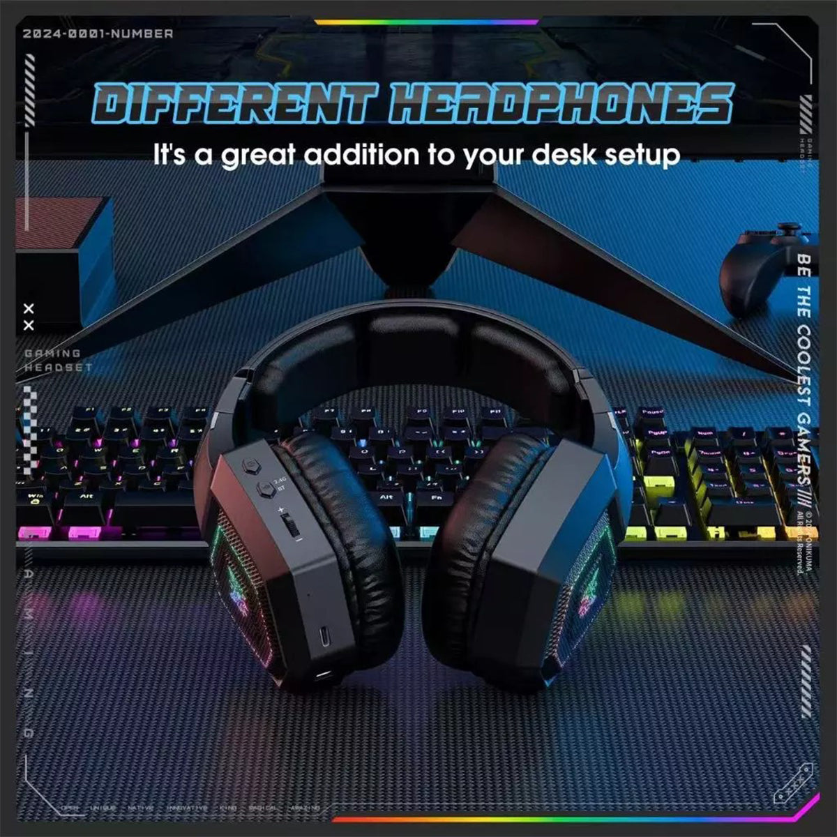 Onikuma GT806 RGB Tri-Mode Gaming Headset with Microphone (Black)