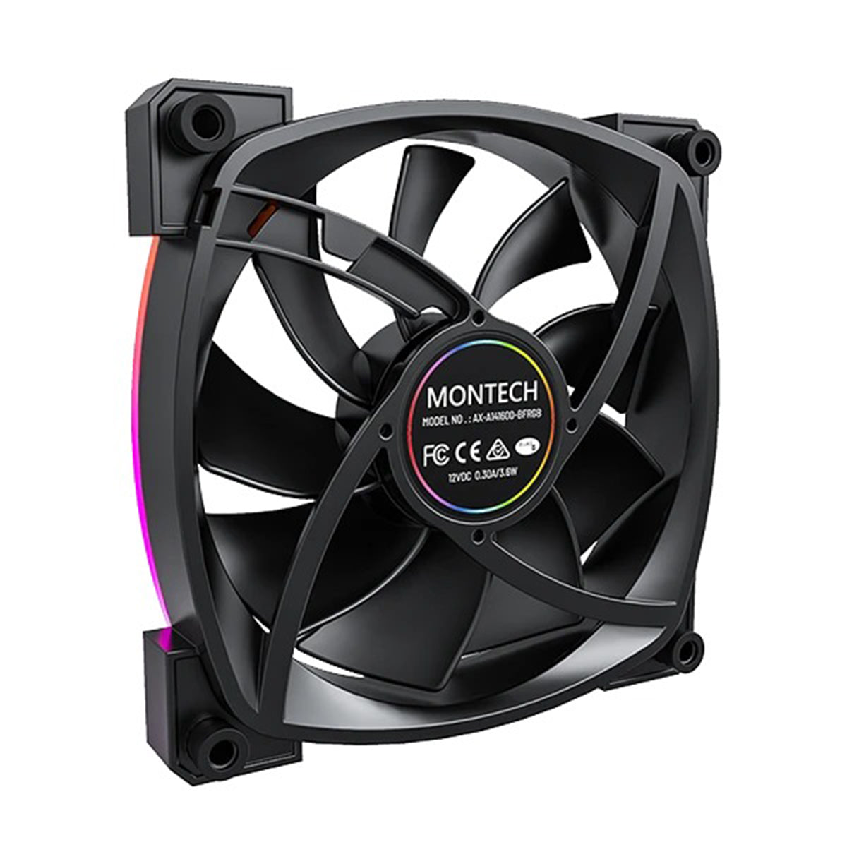 Montech AX140 PWM 140mm ARGB Reverse Single Fan Kit (Black, White)