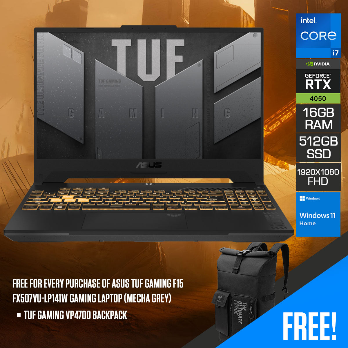Asus TUF Gaming F15 FX507VU-LP141W Gaming Laptop (Mecha Grey) | DataBlitz