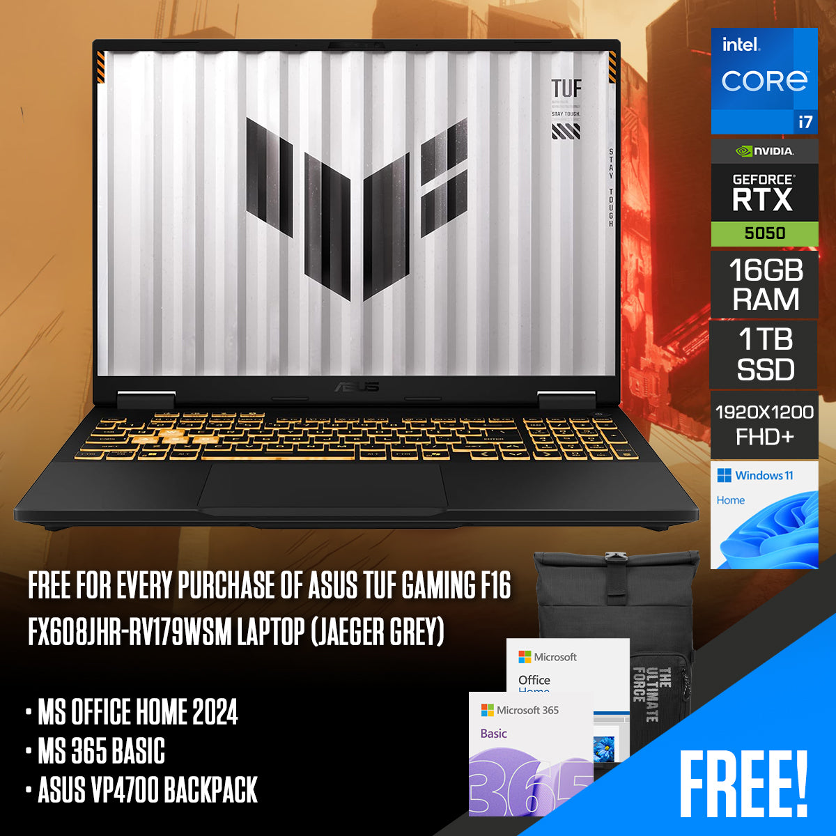 Asus TUF Gaming F16 FX608JHR-RV179WSM Laptop (Jaeger Grey) | DataBlitz