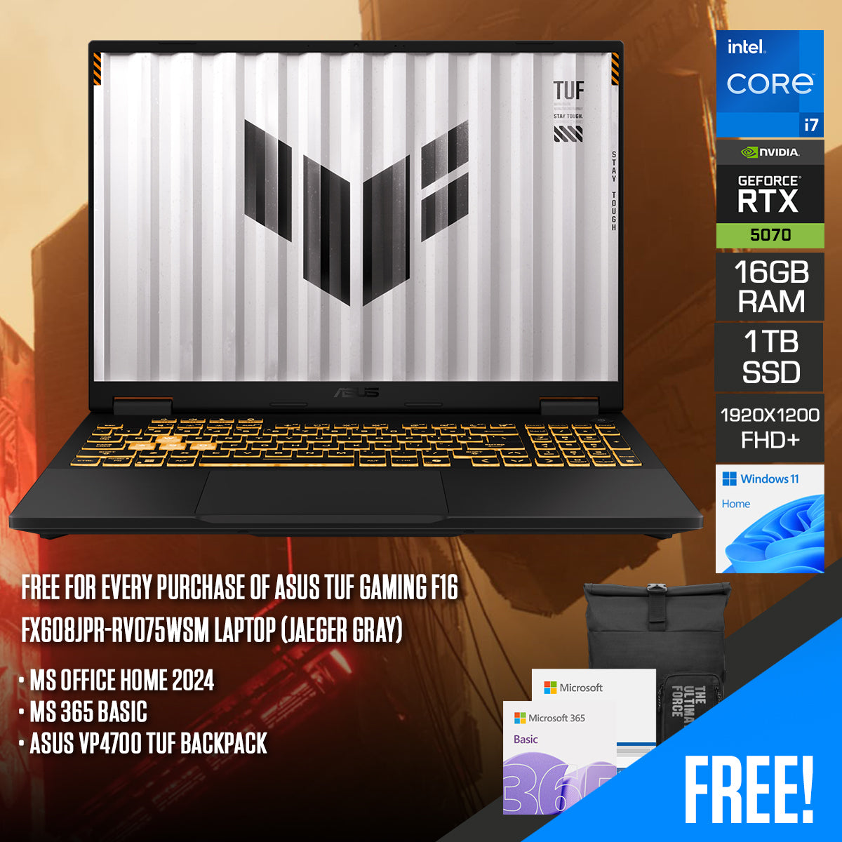 Asus TUF Gaming F16 FX608JPR-RV075WSM Laptop (Jaeger Gray)
