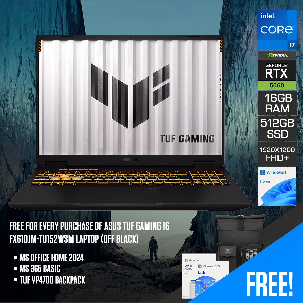 Asus TUF Gaming 16 FX610JM-TU152WSM Laptop (Off Black)