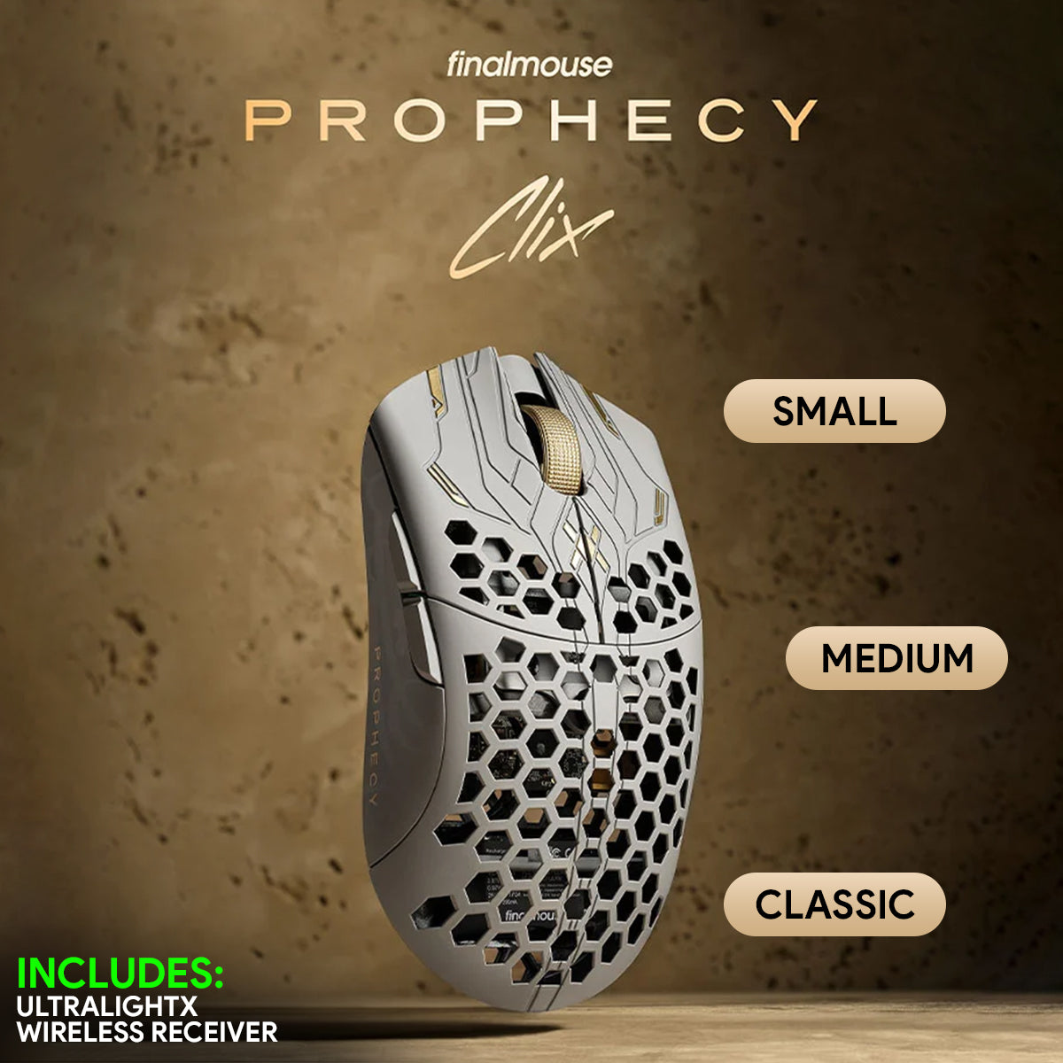 Finalmouse UltralightX Prophecy Wireless Gaming Mouse (Clix) (Small, Medium, Classic)