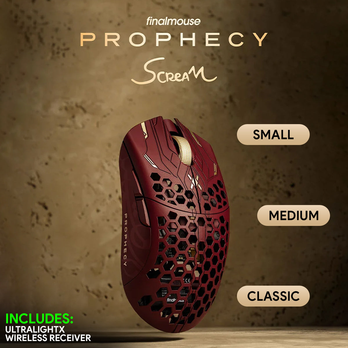 Finalmouse UltralightX Prophecy Wireless Gaming Mouse (Scream) (Small, Medium, Classic)