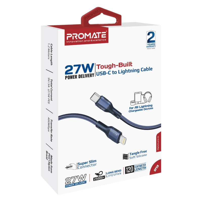 Promate FletchLink-Ci Tough-Built 27W Power Delivery 120cm USB-C to Lightning Cable
