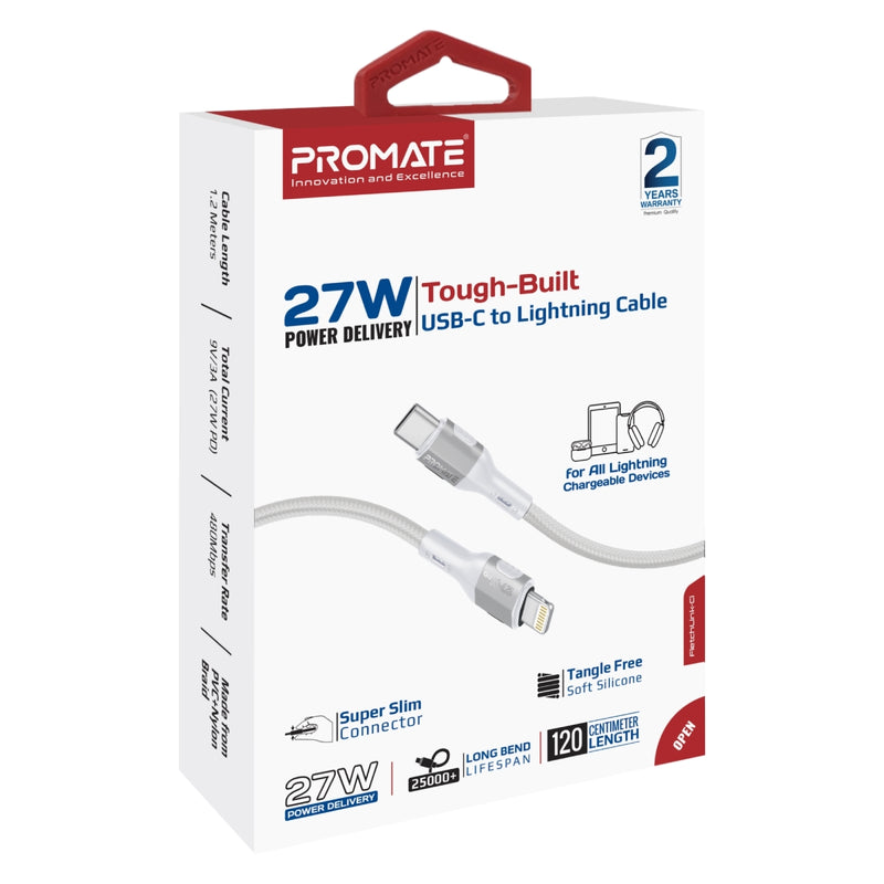 Promate FletchLink-Ci Tough-Built 27W Power Delivery 120cm USB-C to Lightning Cable