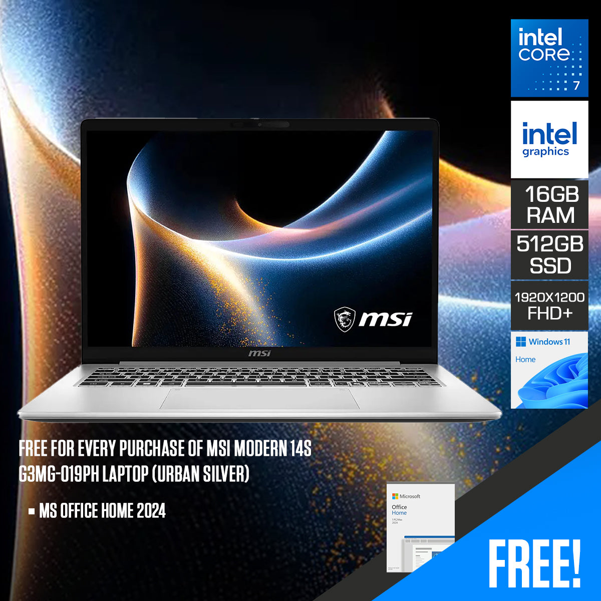 MSI Modern 14S G3MG-019PH Laptop (Urban Silver)