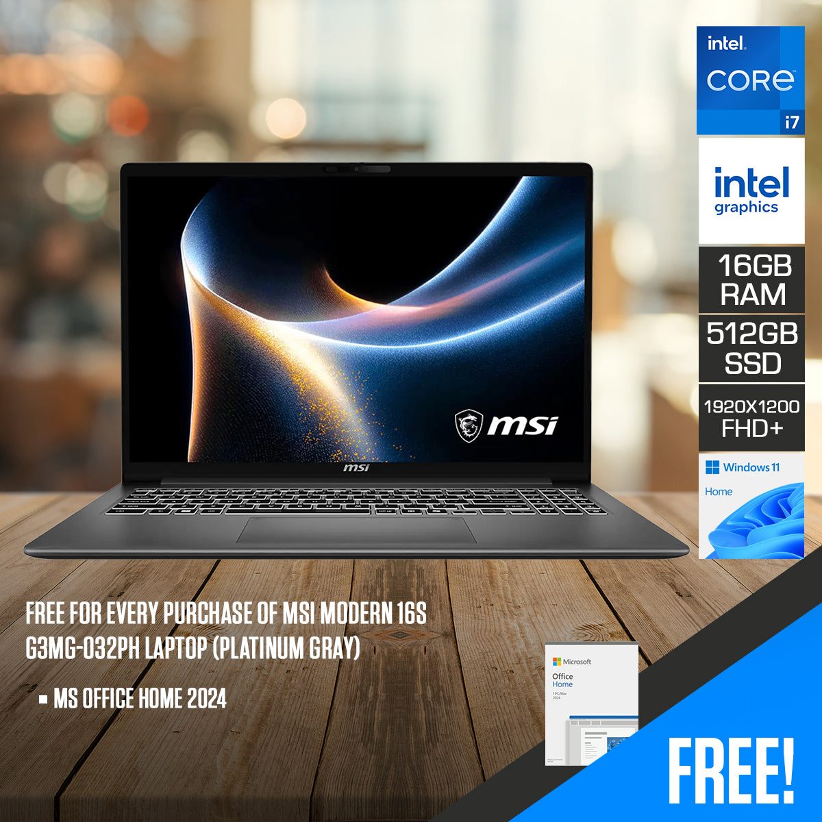 MSI Modern 16S G3MG-032PH Laptop (Platinum Gray)