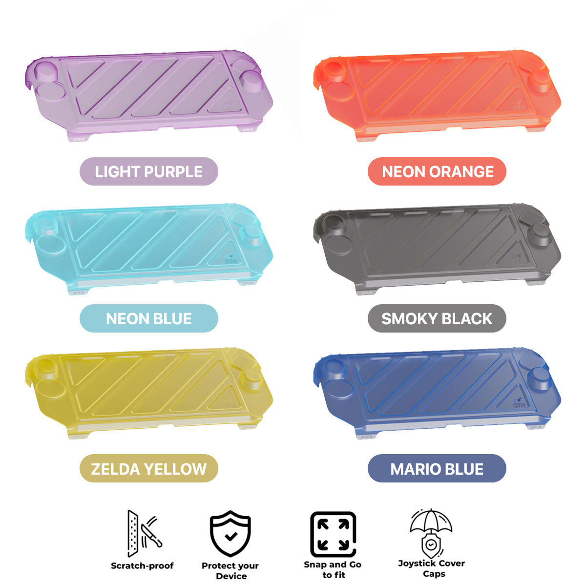 Skull & Co. HardShell Front Cover for Nintendo Switch 2 StandGrip (Smoky Black, Neon Orange, Neon Blue, Light Purple, Zelda Yellow, Mario Blue)
