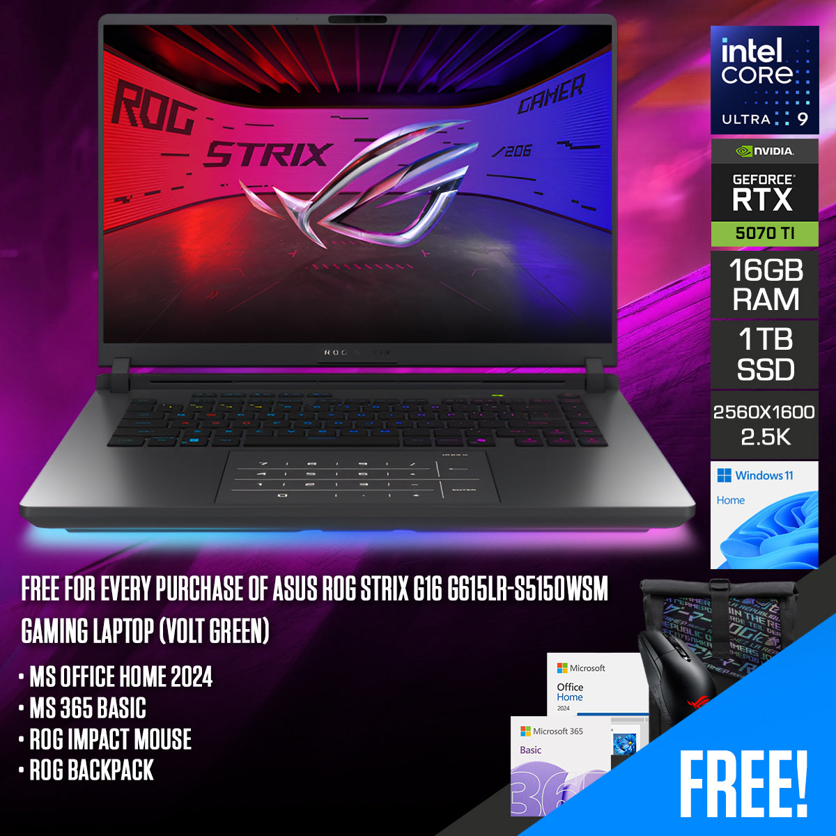 Asus ROG Strix G16 G615LR-S5150WSM Gaming Laptop (Volt Green) | DataBlitz