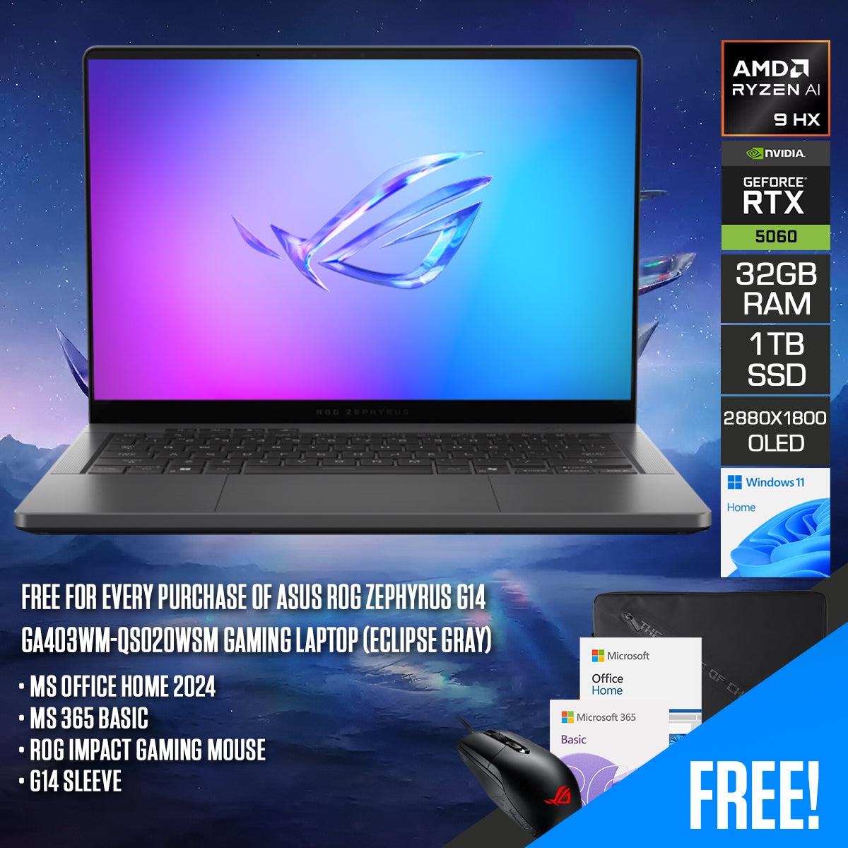 Asus ROG Zephyrus G14 GA403WM-QS020WSM Gaming Laptop (Eclipse Gray)