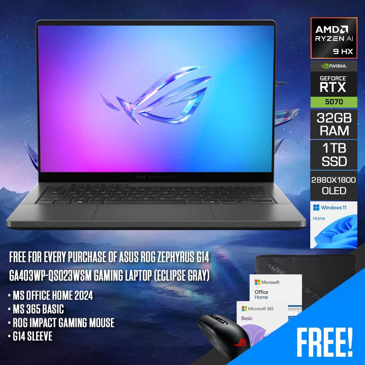 Asus ROG Zephyrus G14 GA403WP-QS023WSM Gaming Laptop (Eclipse Gray)