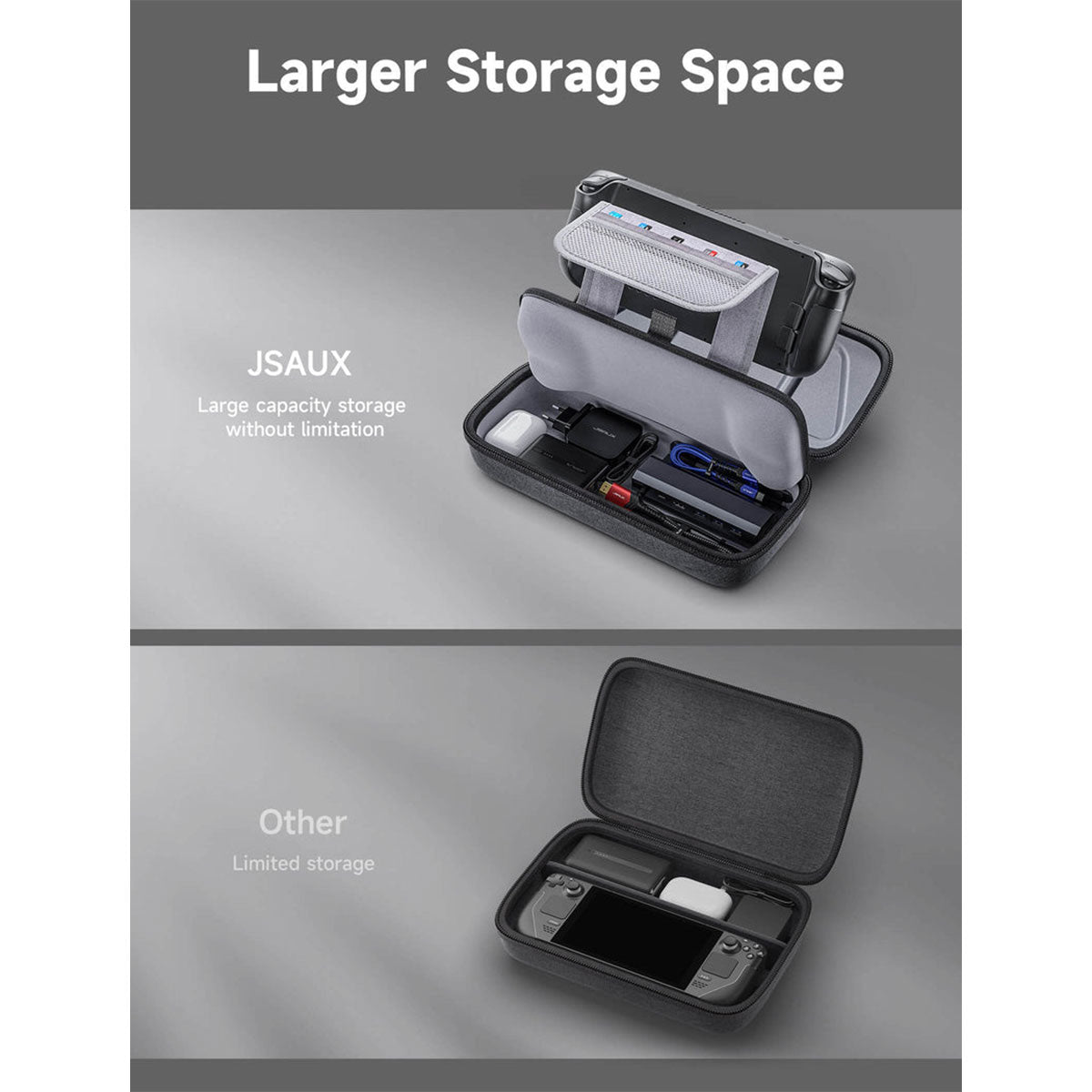 JSAUX Protective Carrying Case for Steam Deck/ Steam Deck OLED/ ROG Ally/ ROG Ally X/ Playstation Portal (Grey) (BG0106X)