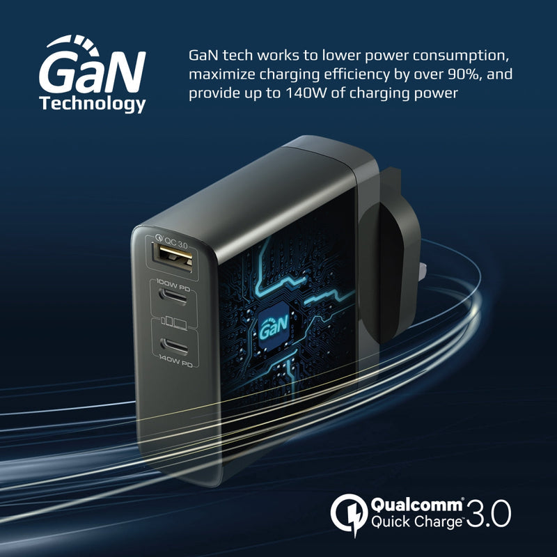 Promate GaNCharge-140W 140W Power Delivery 3.1 GaN Charger (Black)