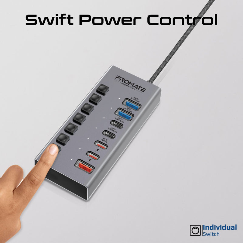 Promate GegaHub-10G 7-in-1 36W Type-C High Speed Multi-Ports 10Gbps Data & Charging Hub