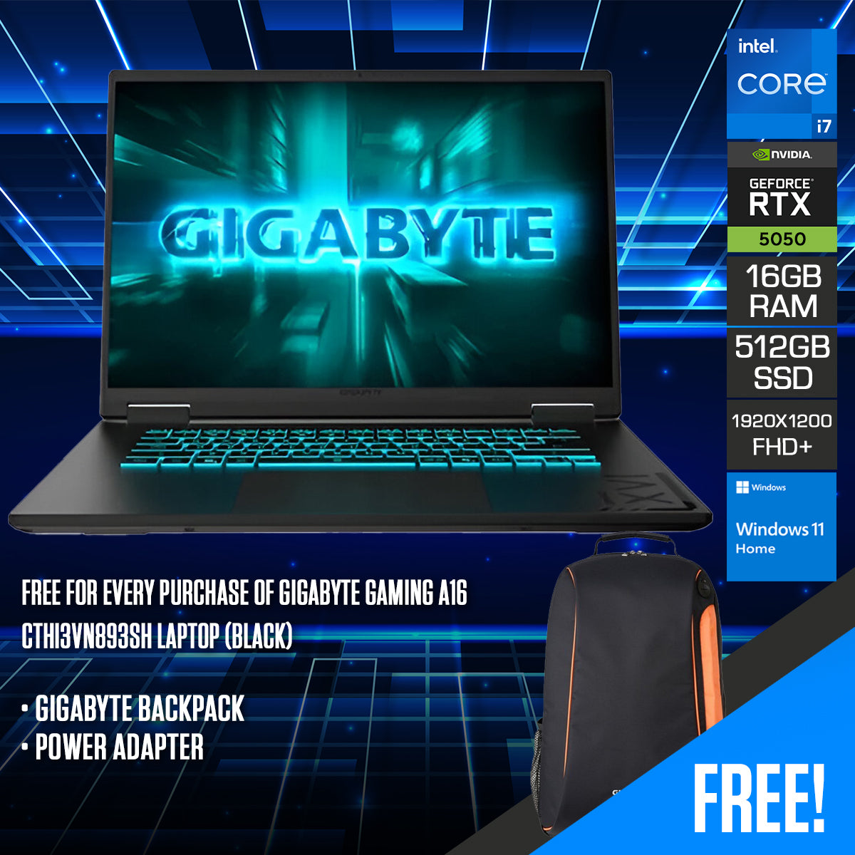 Gigabyte Gaming A16 CTHI3VN893SH Laptop (Black) | DataBlitz